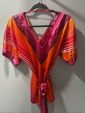 Dots Pink and Orange Striped Spaghetti Strap Top